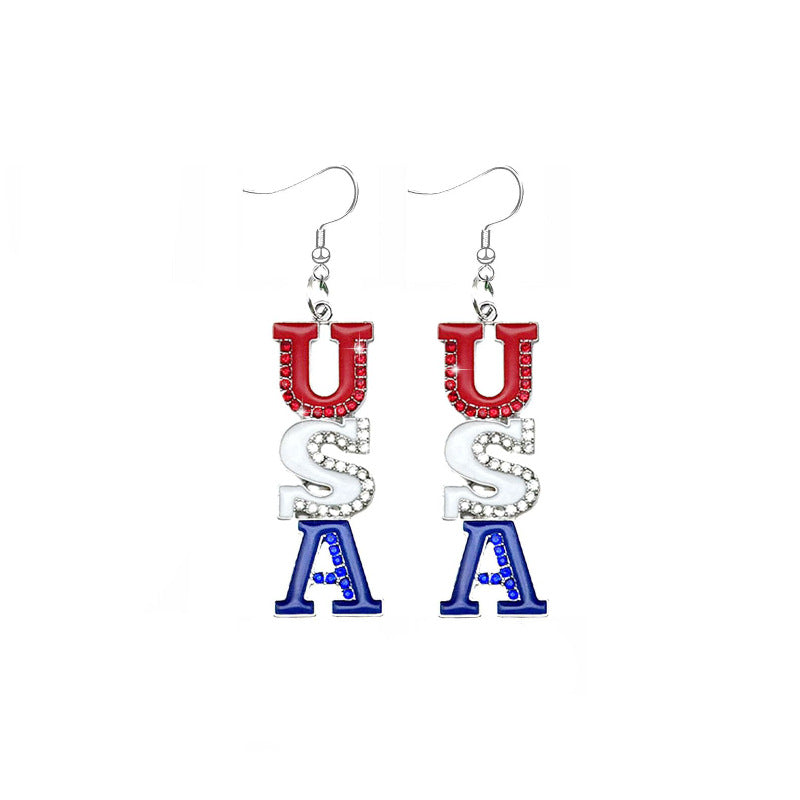 Women's nan patriotic enamel angel wing dangle earrings with stars and stripes motif and layered feather detail Kalsten