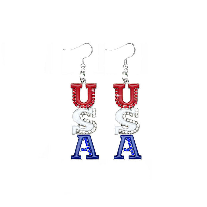 Women's nan patriotic enamel angel wing dangle earrings with stars and stripes motif and layered feather detail Kalsten
