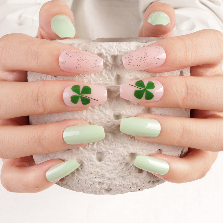 Decorative Press-On Nail Art Set with Clover Design Kalsten
