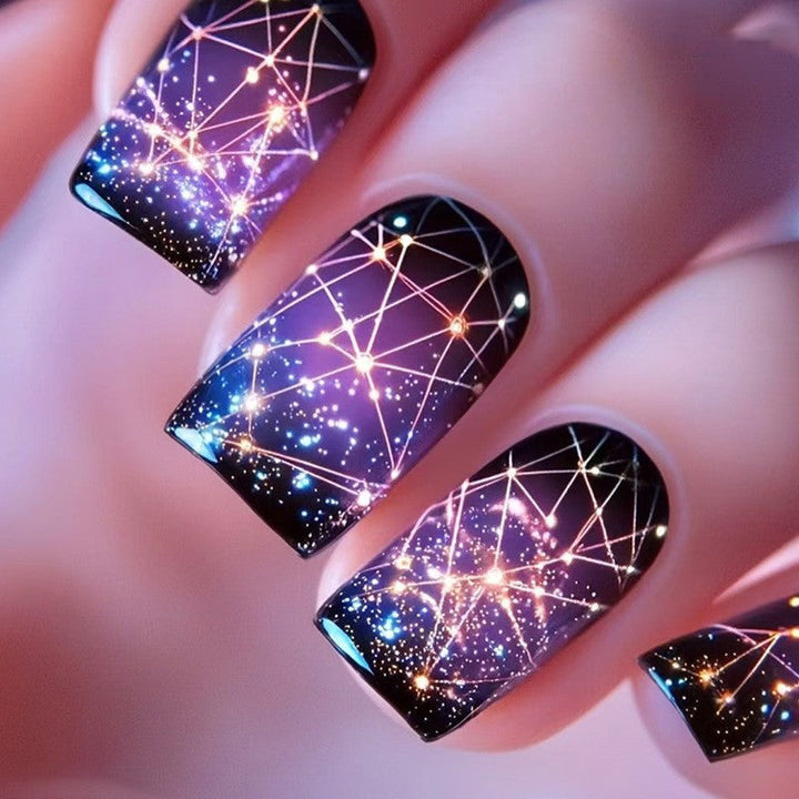 Elegant Artificial Nails with French Manicure and Glitter Effects Kalsten
