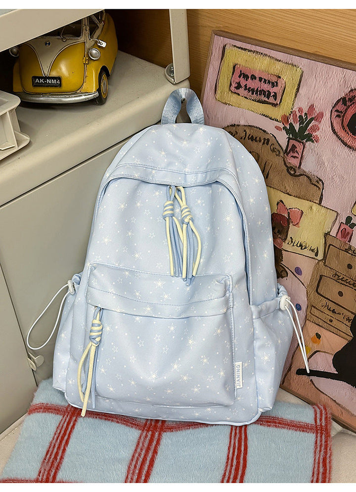 Cute Soft Fabric Star-Patterned School Backpack