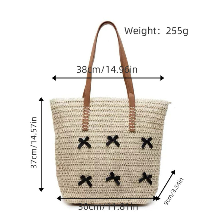 Trendy large beach bag with original bow appliqués Kalsten