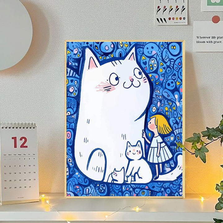 Playful Cat and Girl Illustration Canvas Art Kalsten