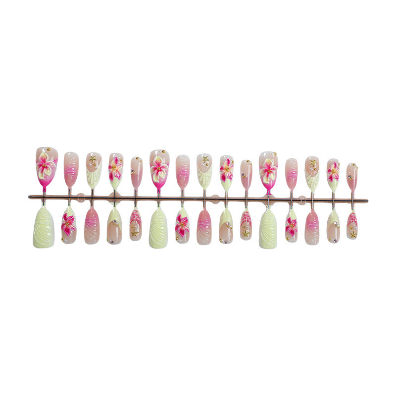 Floral Design Press-On Nail Set with Decorative Accents Acalora