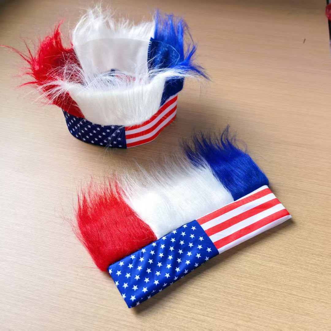 Unisex nan patriotic artificial hair headband with voluminous hair strands and flag motif Kalsten