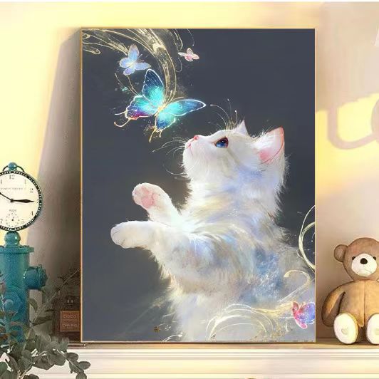 Enchanting Cat and Butterfly Art Print Kalsten