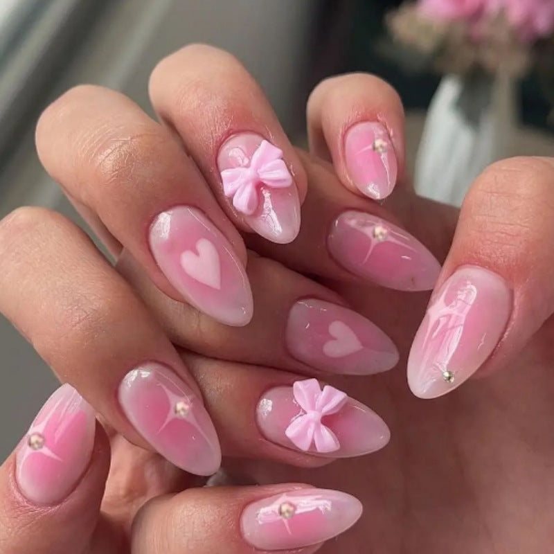 Artistic Heart and Bow Detail Press-On Nails Kalsten