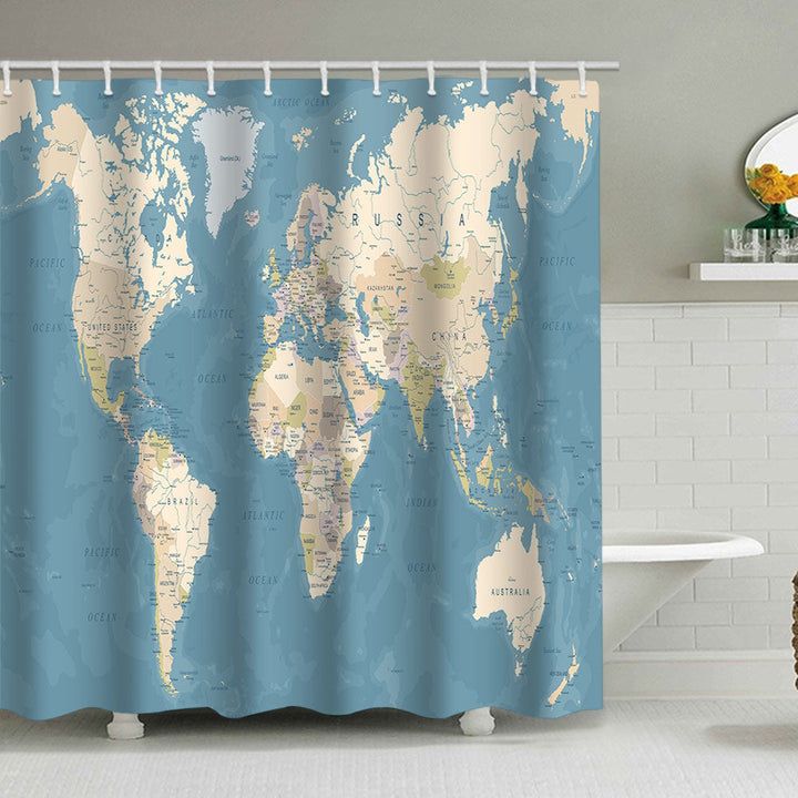 Vintage World Map Shower Curtain Kalsten
