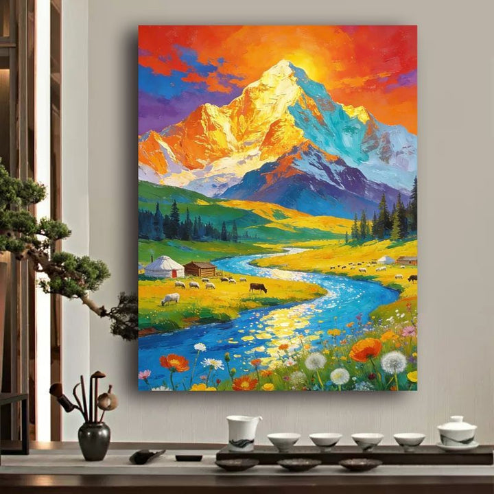 Vibrant Mountain Landscape Canvas Art Kalsten