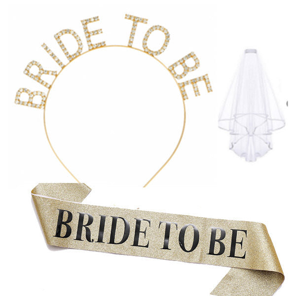 Women's bridal accessories set with shimmering veil and personalized sash Kalsten