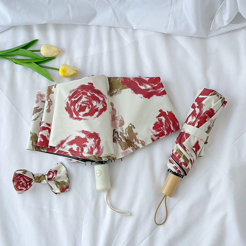 Women's Automatic Folding Umbrella with Floral Pattern Kalsten