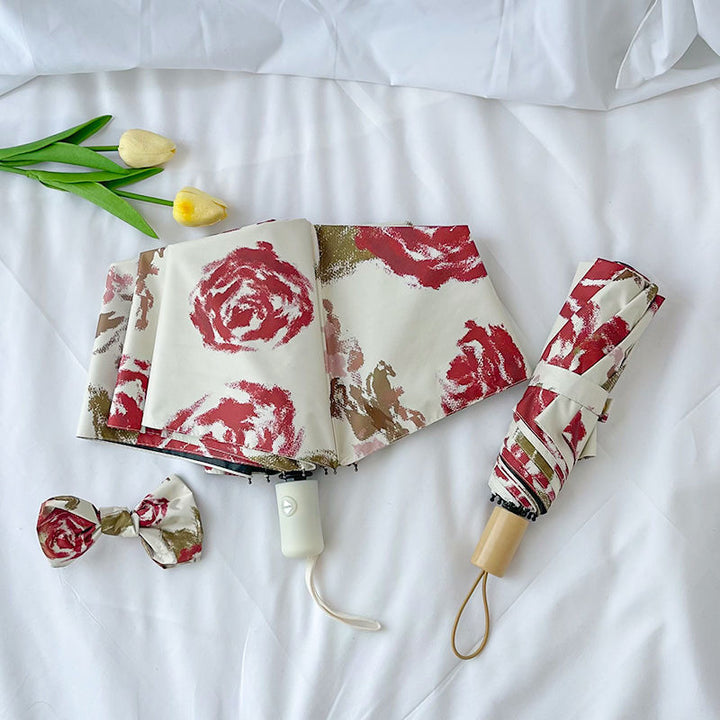 Women's Automatic Folding Umbrella with Floral Pattern Kalsten