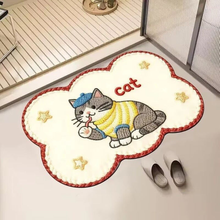 Embroidered Cat-Themed Bath Rug Kalsten