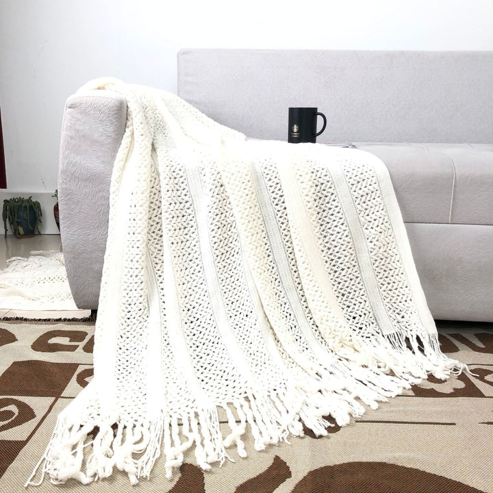 Handcrafted Textured Knit Throw Blanket Kalsten