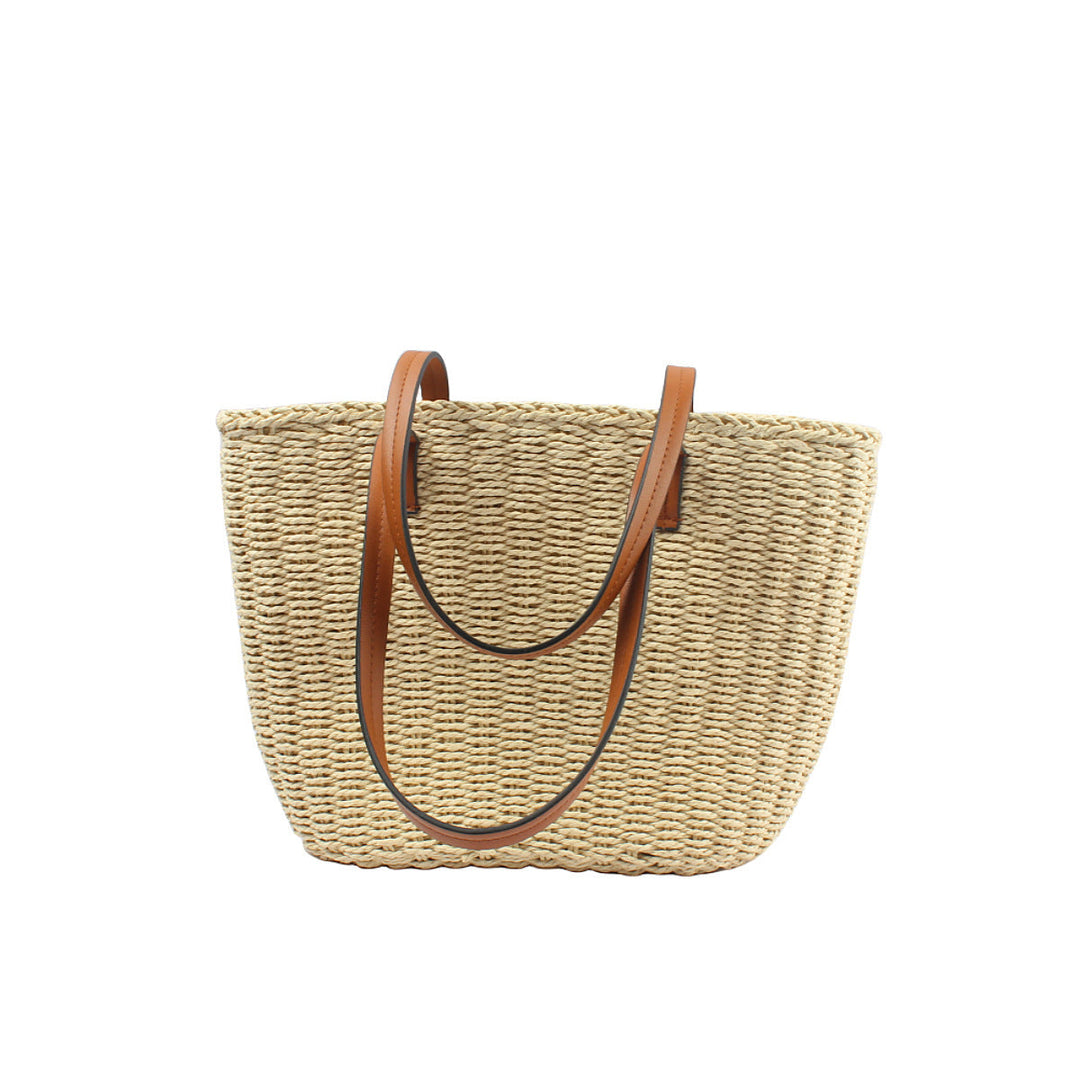 Natural straw bag with elegant leather handles Kalsten