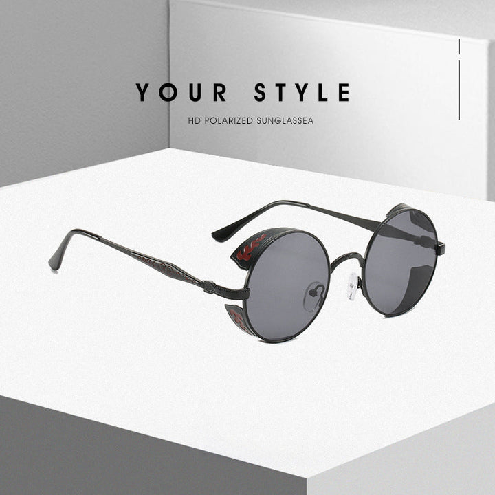Ladies round sunglasses with luxurious gold frame and decorative elements Kalsten