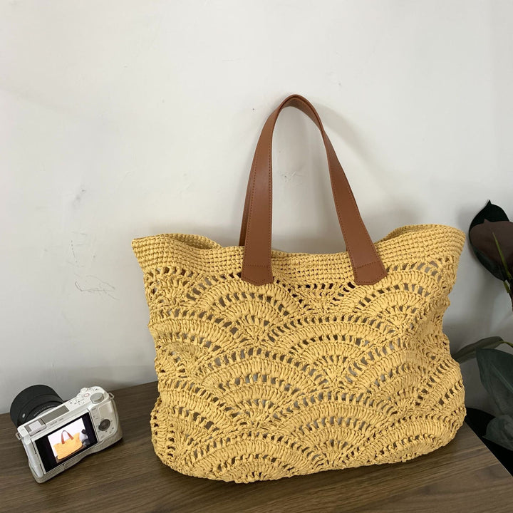 Handwoven macrame bag with leather handles Kalsten