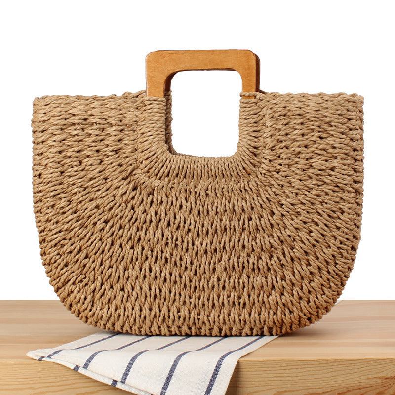 Braided beach bag with wooden handle Kalsten