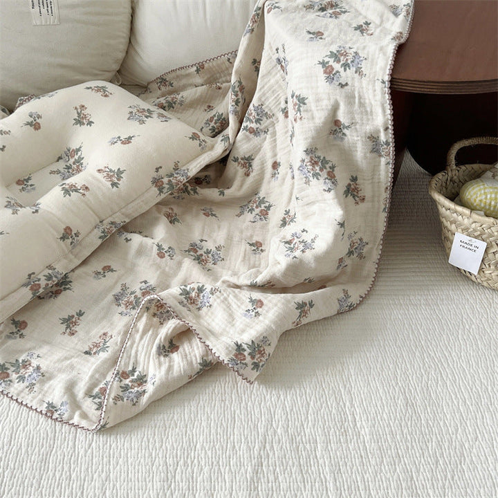 Unisex Cotton Muslin Blanket with Floral Design and Ruffle Details Kalsten