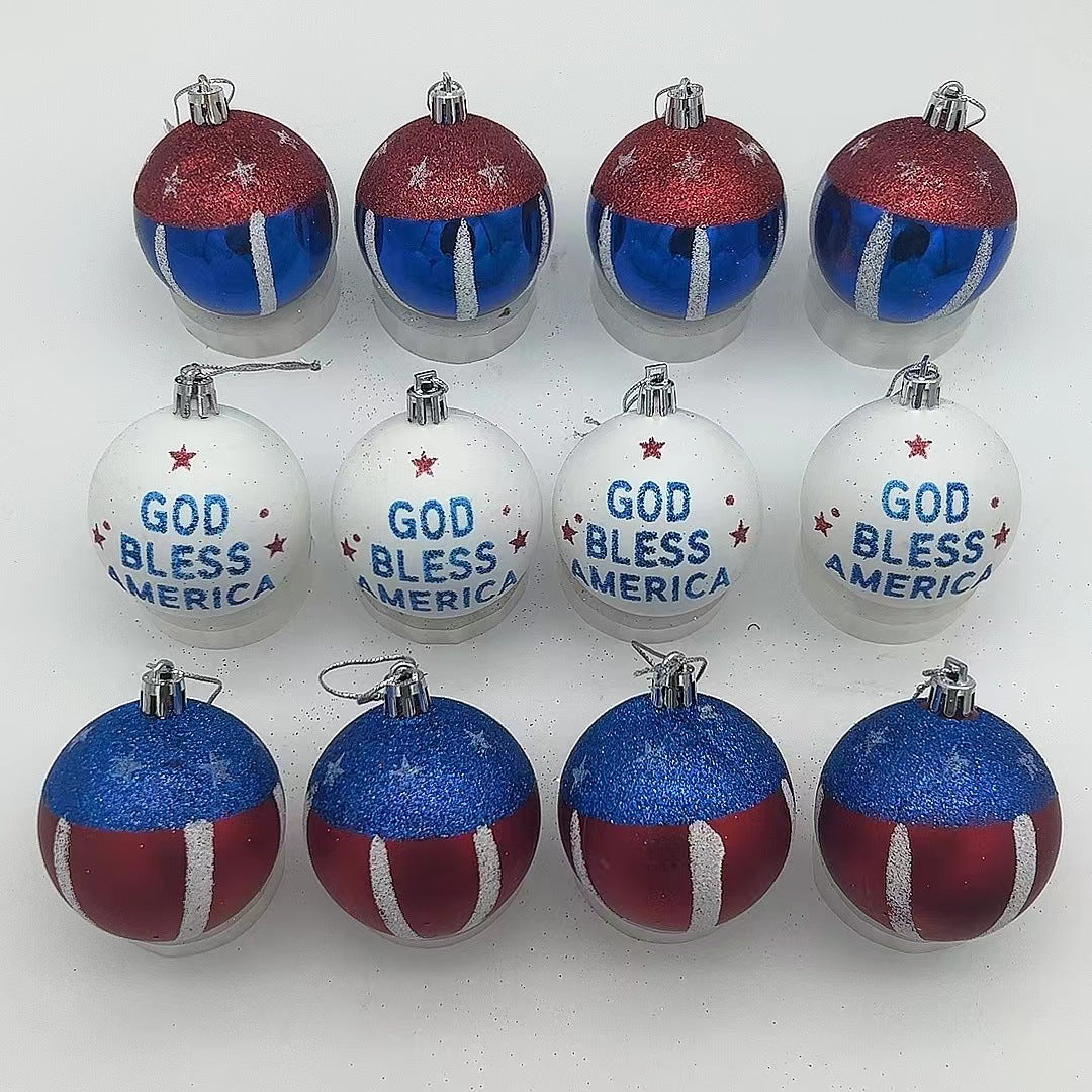 Unisex nan patriotic glass Christmas bauble set with glitter effect and inscription Kalsten