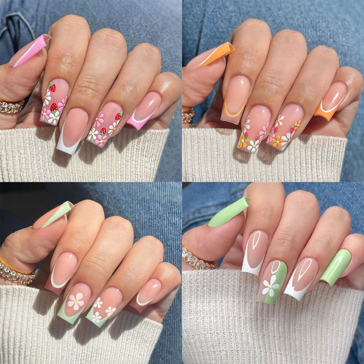 Decorative Floral Press-On Nail Art Set with 3D Flower Accents Acalora