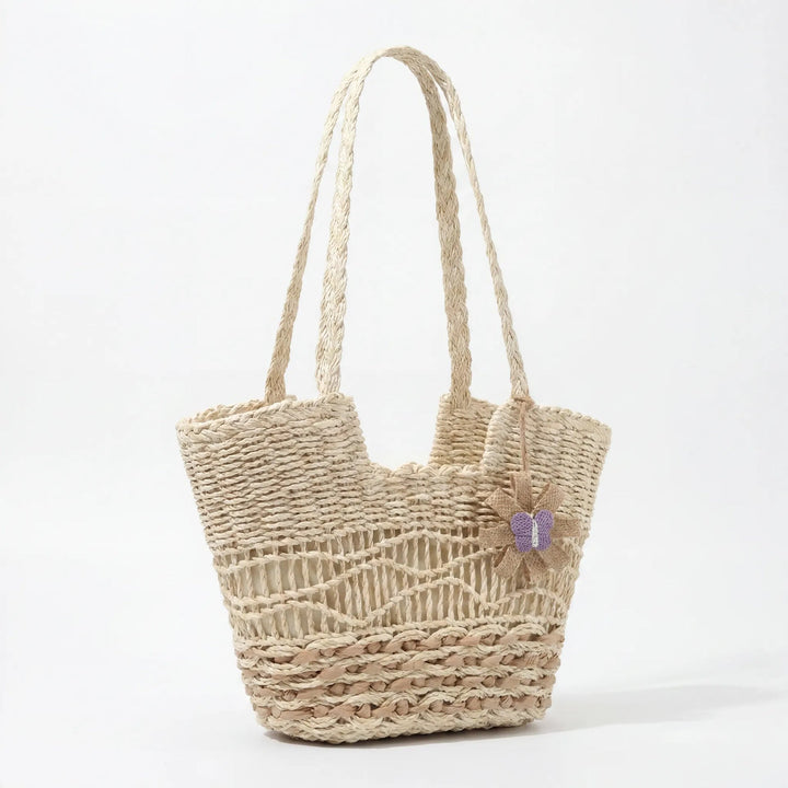 Handwoven straw bag with unique flower detail Kalsten