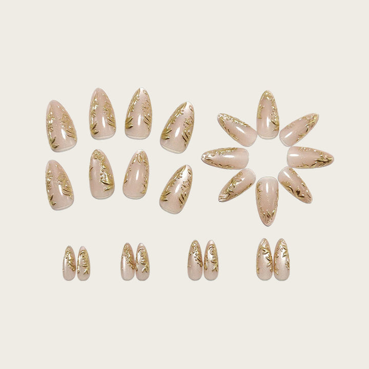 Exquisite artificial nails with golden decorations Kalsten