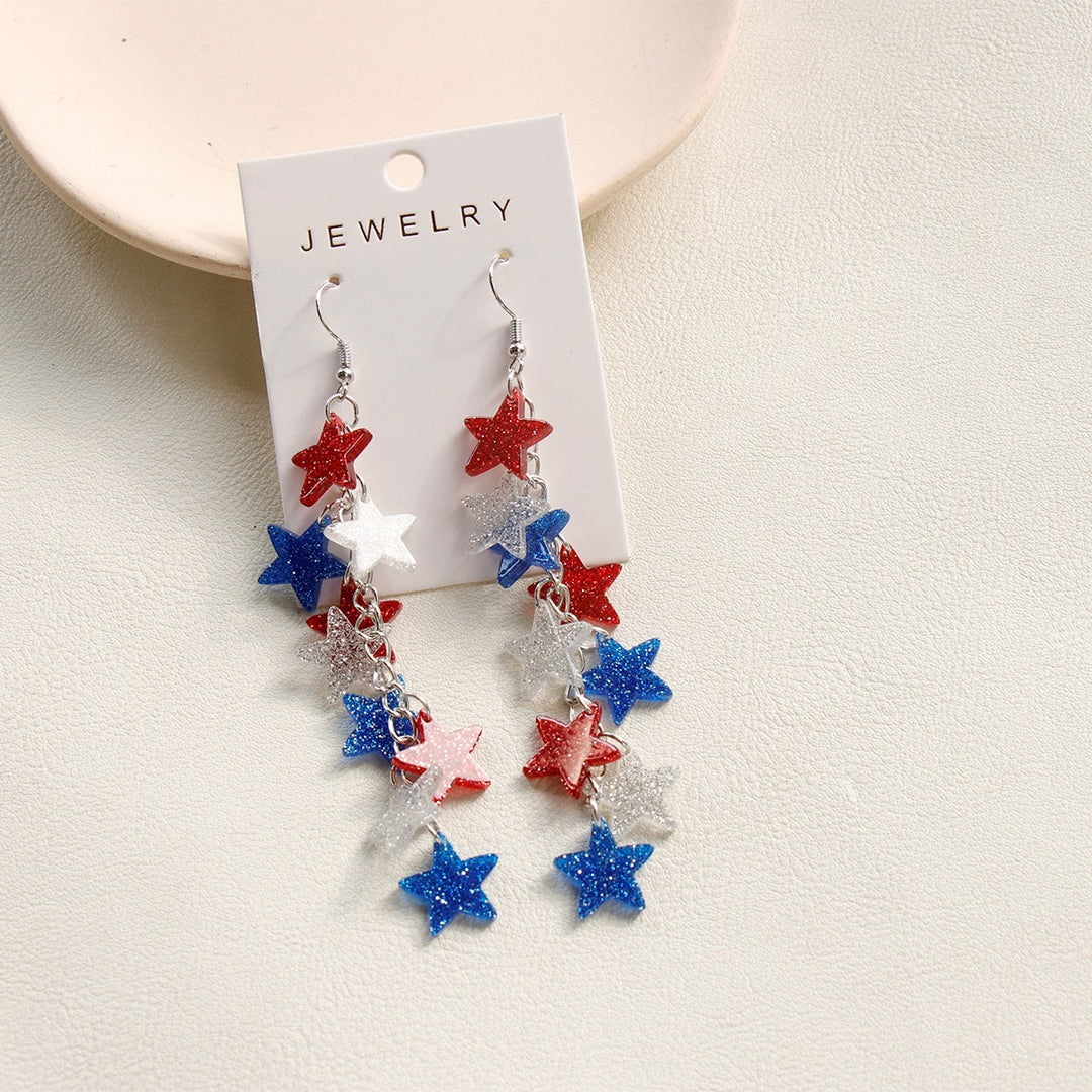 Women's nan glitter star cascade dangle earrings with layered charm chain and lightweight alloy hooks Kalsten