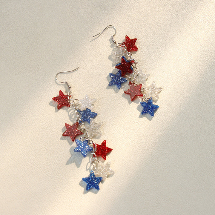 Women's nan glitter star cascade dangle earrings with layered charm chain and lightweight alloy hooks Kalsten