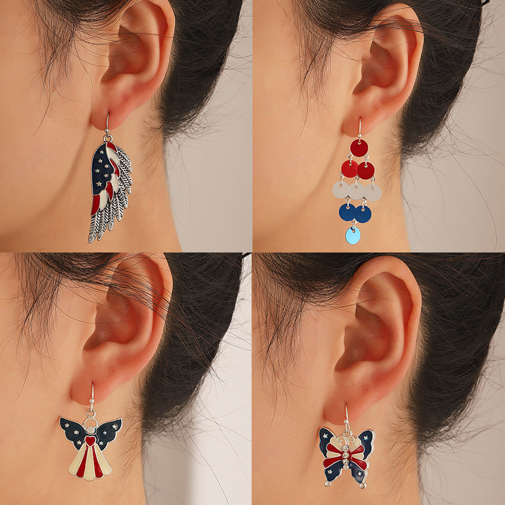 Women's nan patriotic novelty dangle hook earrings with laser-printed wooden fireworks charm Kalsten