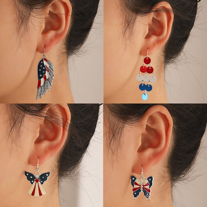 Women's nan patriotic novelty dangle hook earrings with laser-printed wooden fireworks charm Kalsten