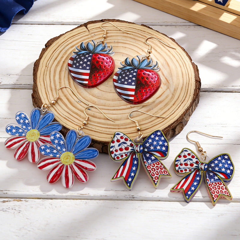 Ladies nan statement earrings with bow shape and American flag pendant Kalsten