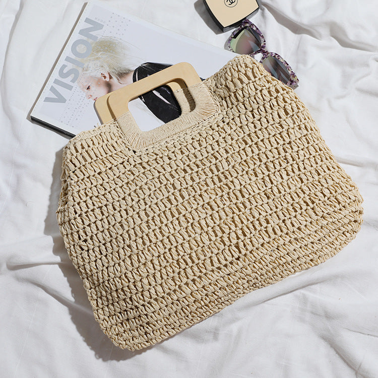Basket bag with stylish wooden handle Kalsten