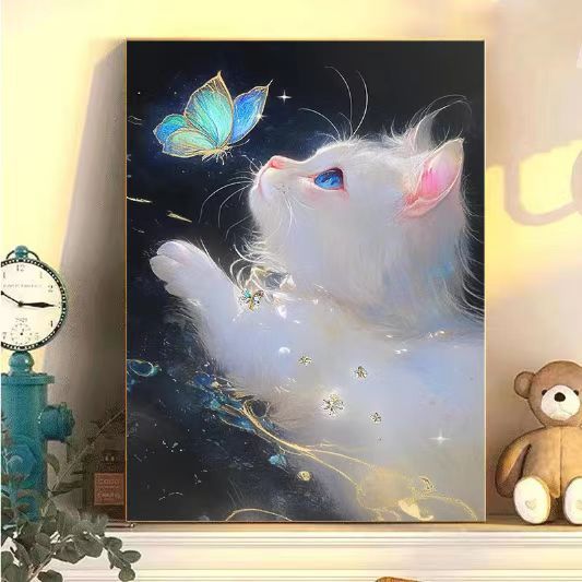 Enchanting Cat and Butterfly Art Print Kalsten