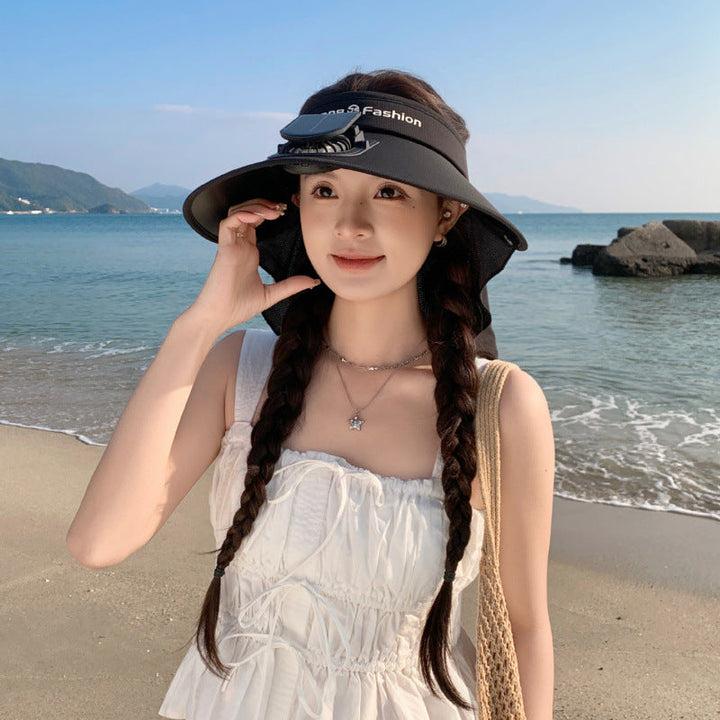 Visor with integrated solar fan, solar module, and neck protection Kalsten