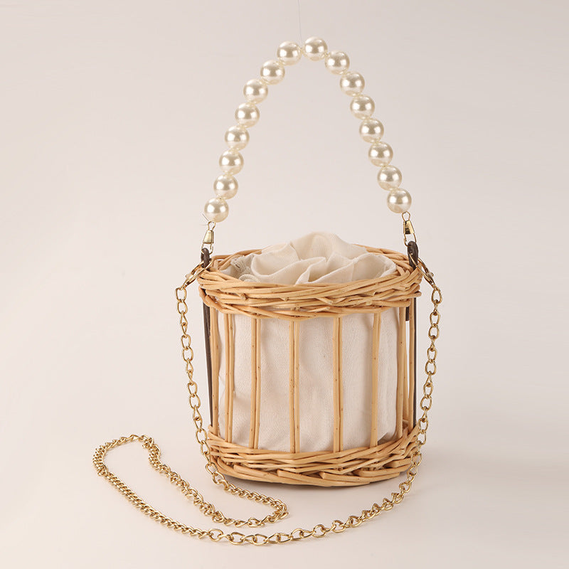 Women's elegant basket bag with pearl chain Kalsten