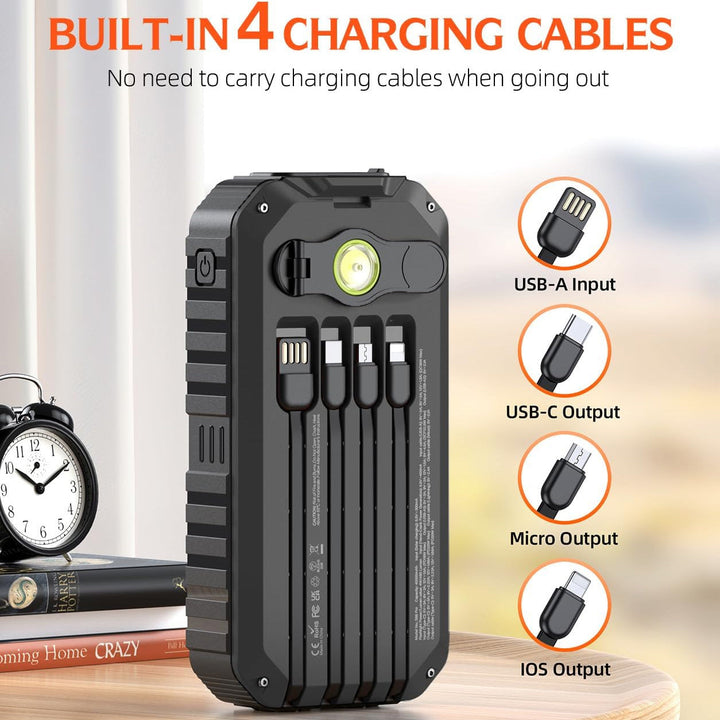Solar Power Bank with Integrated Charging Cables and LED Flashlight Kalsten