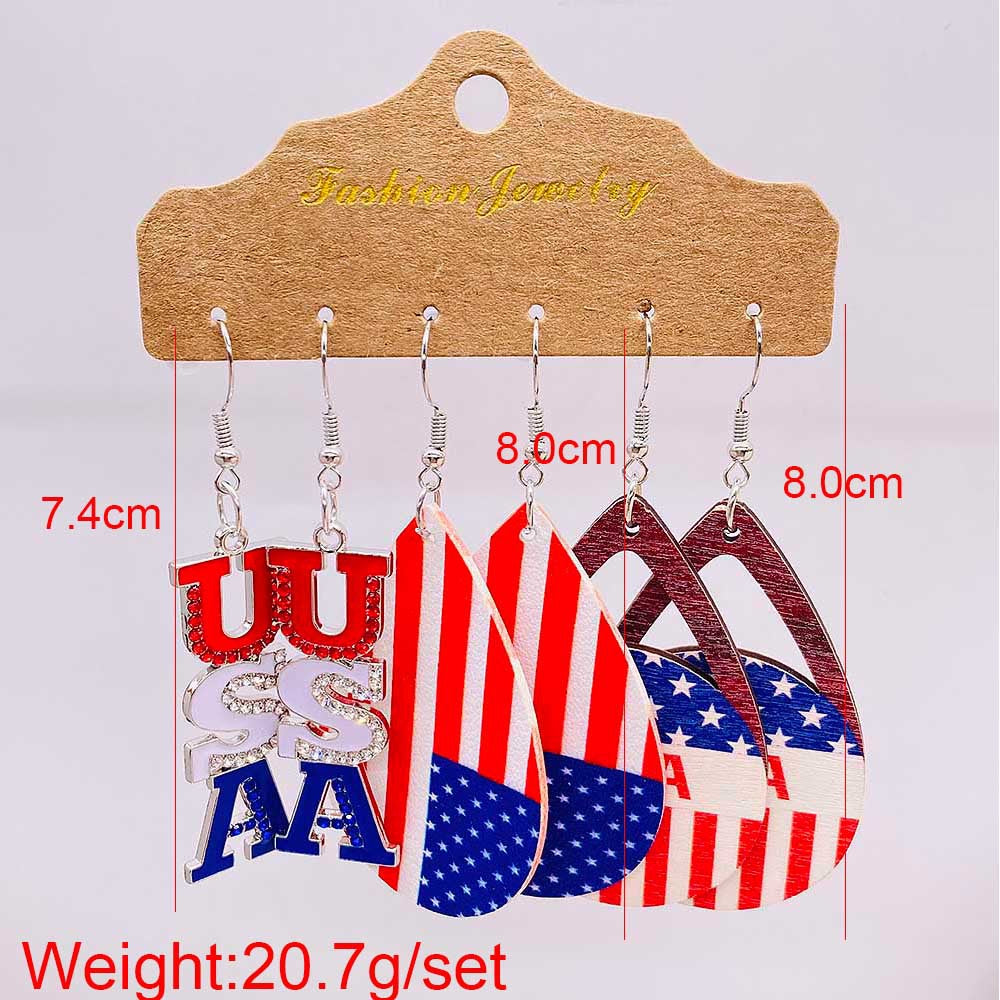 Women’s American-inspired earring set made of lightweight wood and acrylic with drop and letter charms Kalsten