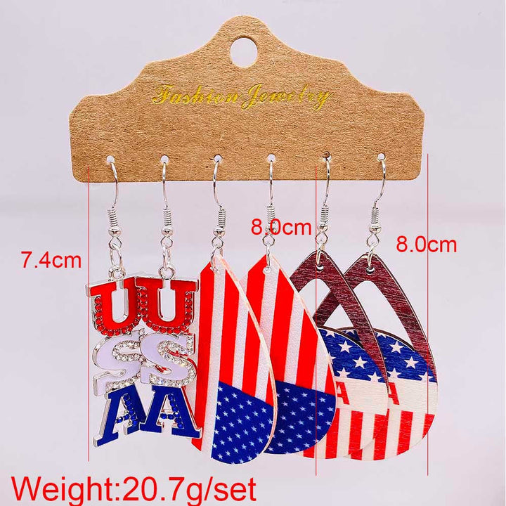 Women's nan set lightweight statement drop earrings made of wood-acrylic with hook closure and star-stripe motif Kalsten