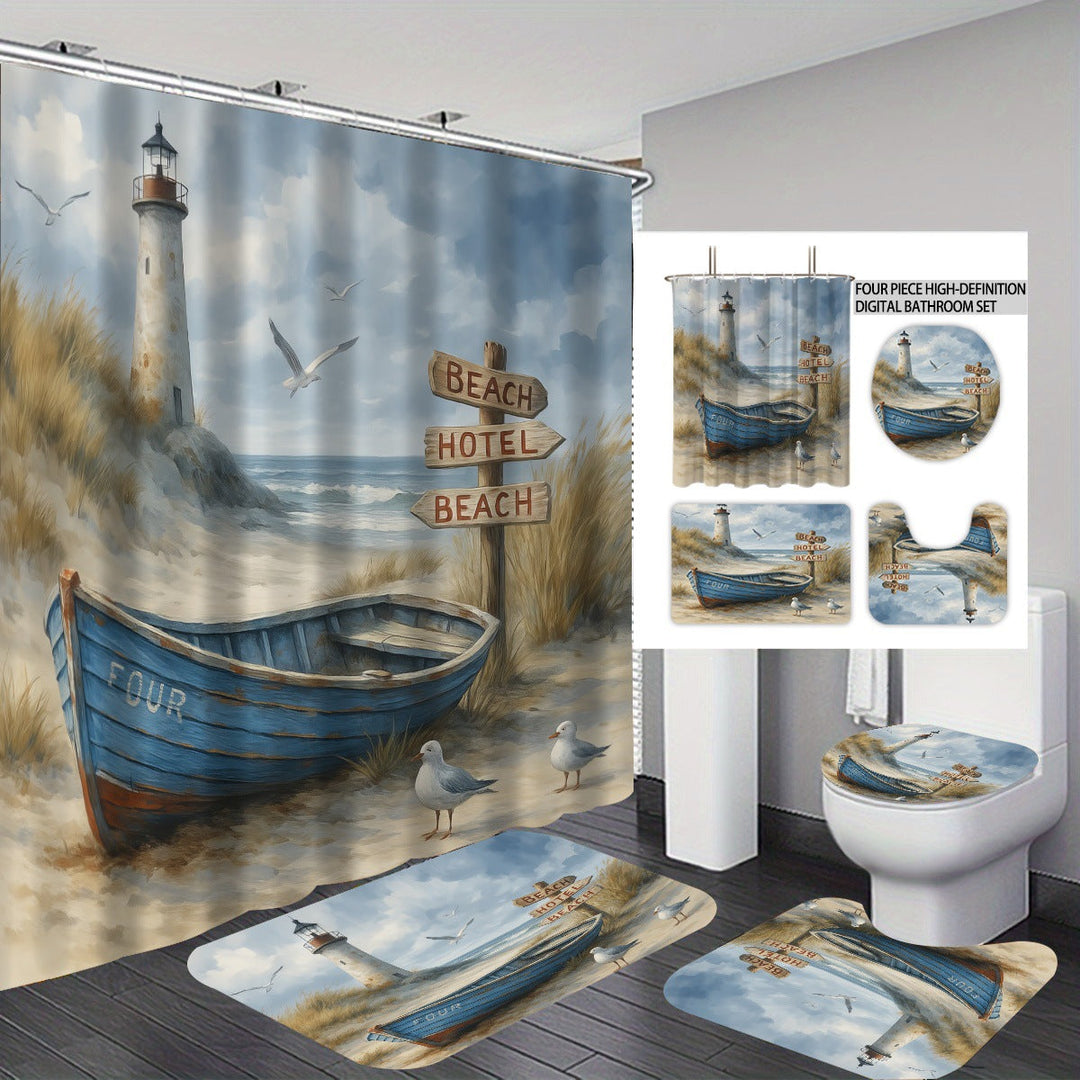 Coastal Lighthouse-Themed Four-Piece Bathroom Set Kalsten