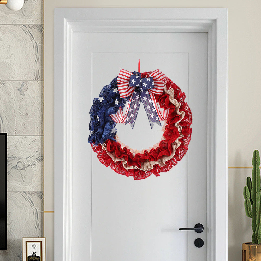 Unisex nan more patriotic Jute door wreath with star and stripe design and decorative bow Kalsten