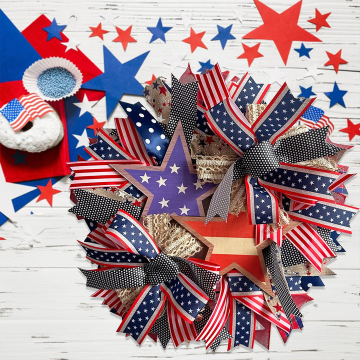 Unisex nan more patriotic door wreath made of ribbon and wooden stars Kalsten