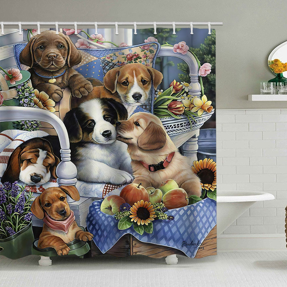 Artistic Dog Illustration Shower Curtain Kalsten