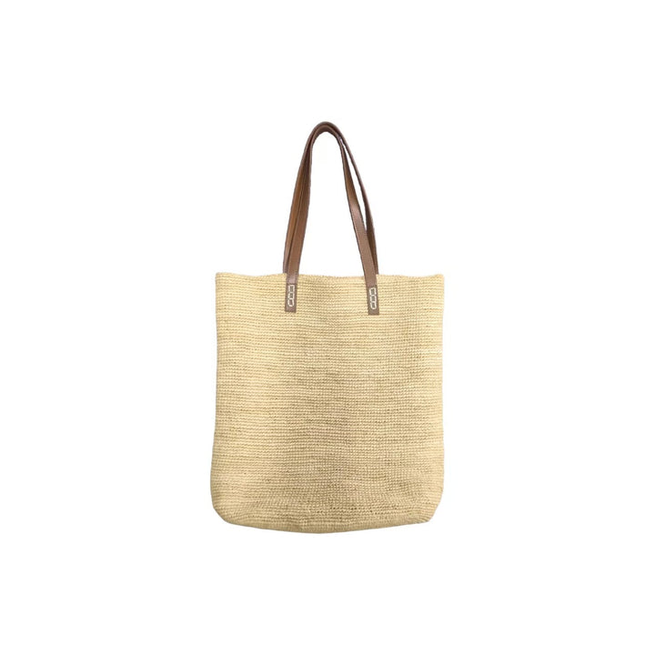 Handbag Made of Sustainably Woven Natural Material with Elegant Leather Handles Kalsten
