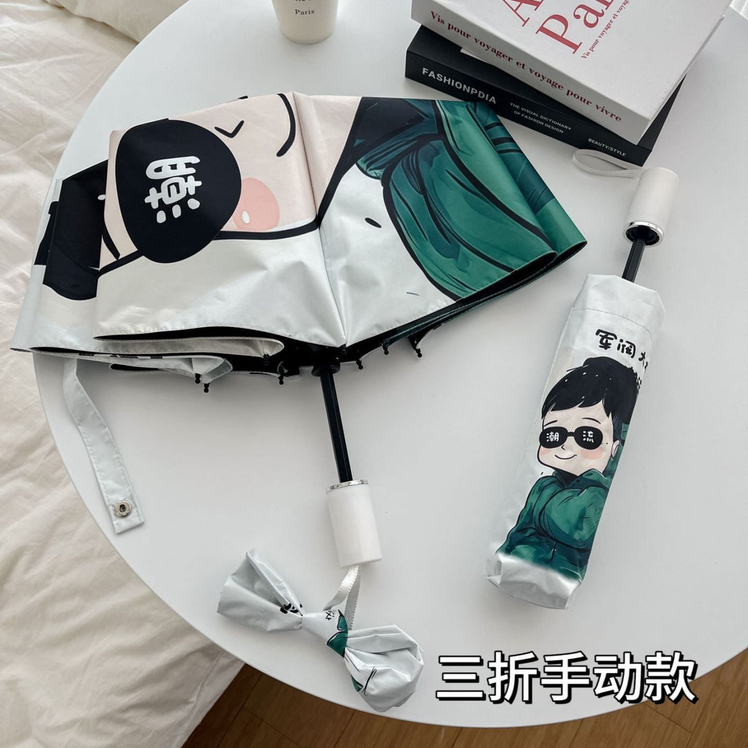 Ladies innovative folding umbrella with gentle leaf design and practical carrying pouch Kalsten