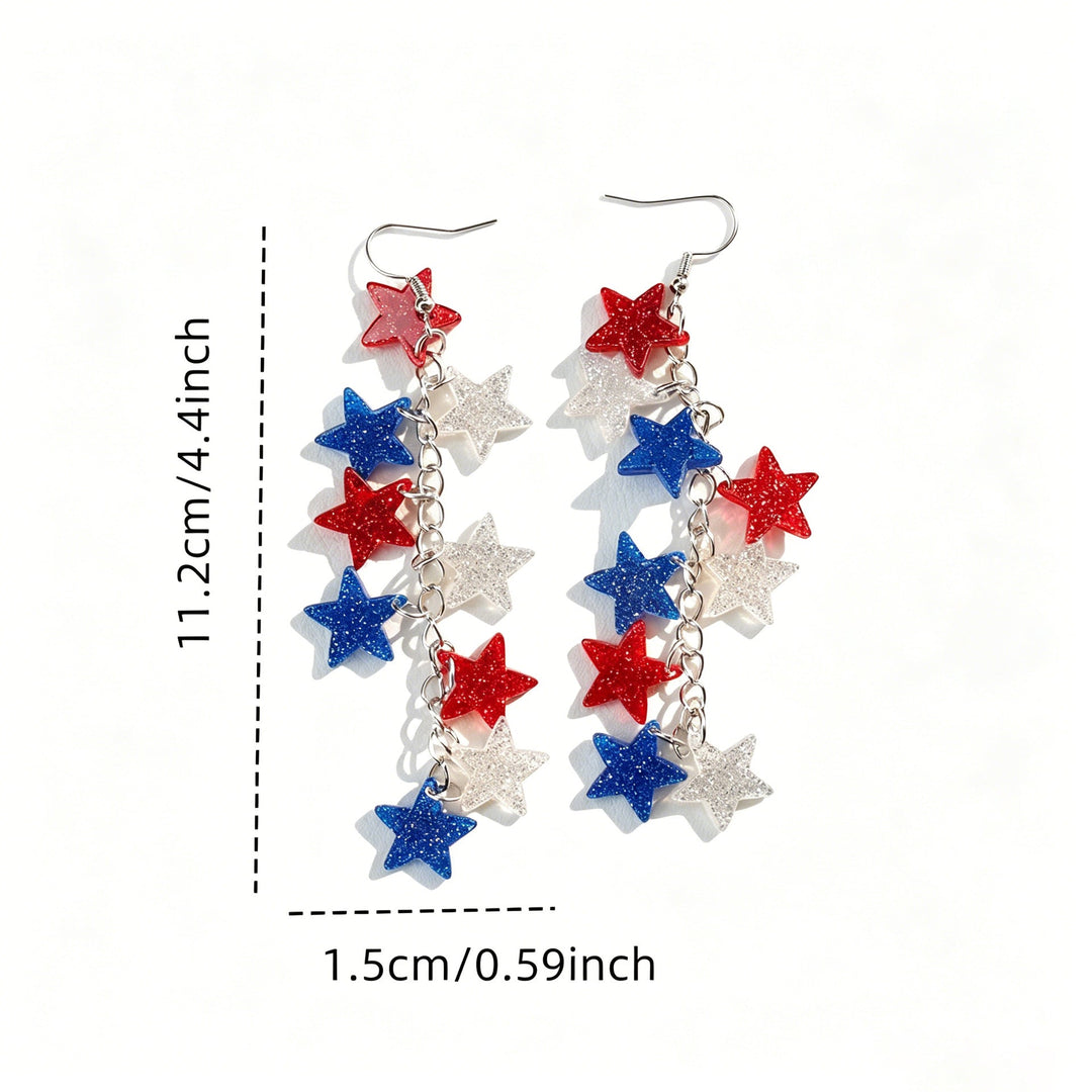 Women's long statement earrings with multi-layered star pendants and fishhook clasp Kalsten