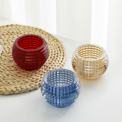 Ribbed Hand-Blown Glass Tealight Candle Holder Set Acalora