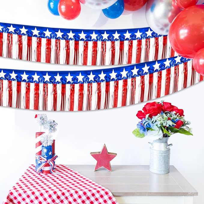 Unisex decorative fringe border made of paper with star banner and elongated hanging strips Kalsten
