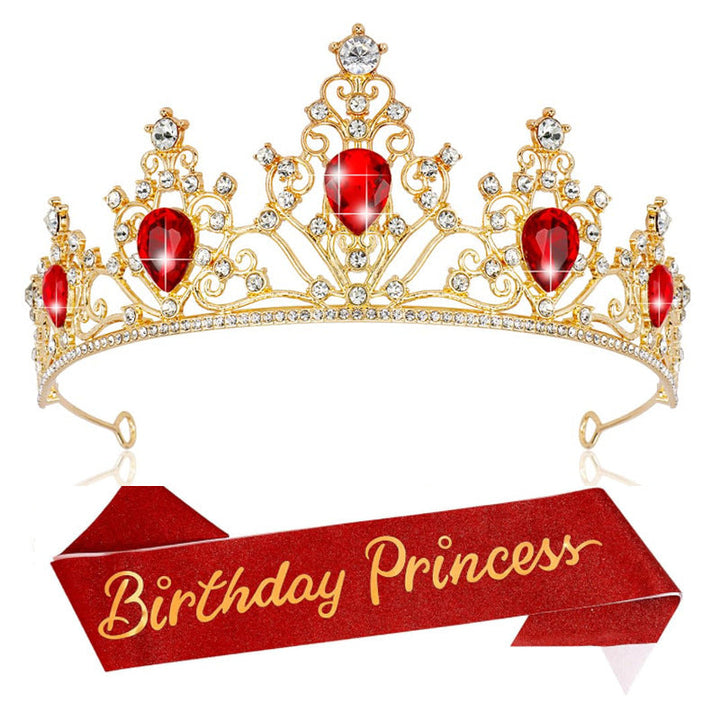Girl crown with sparkling crystals and elegant birthday sash set Kalsten