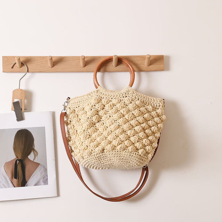 Handcrafted macrame bag with wooden handles Kalsten